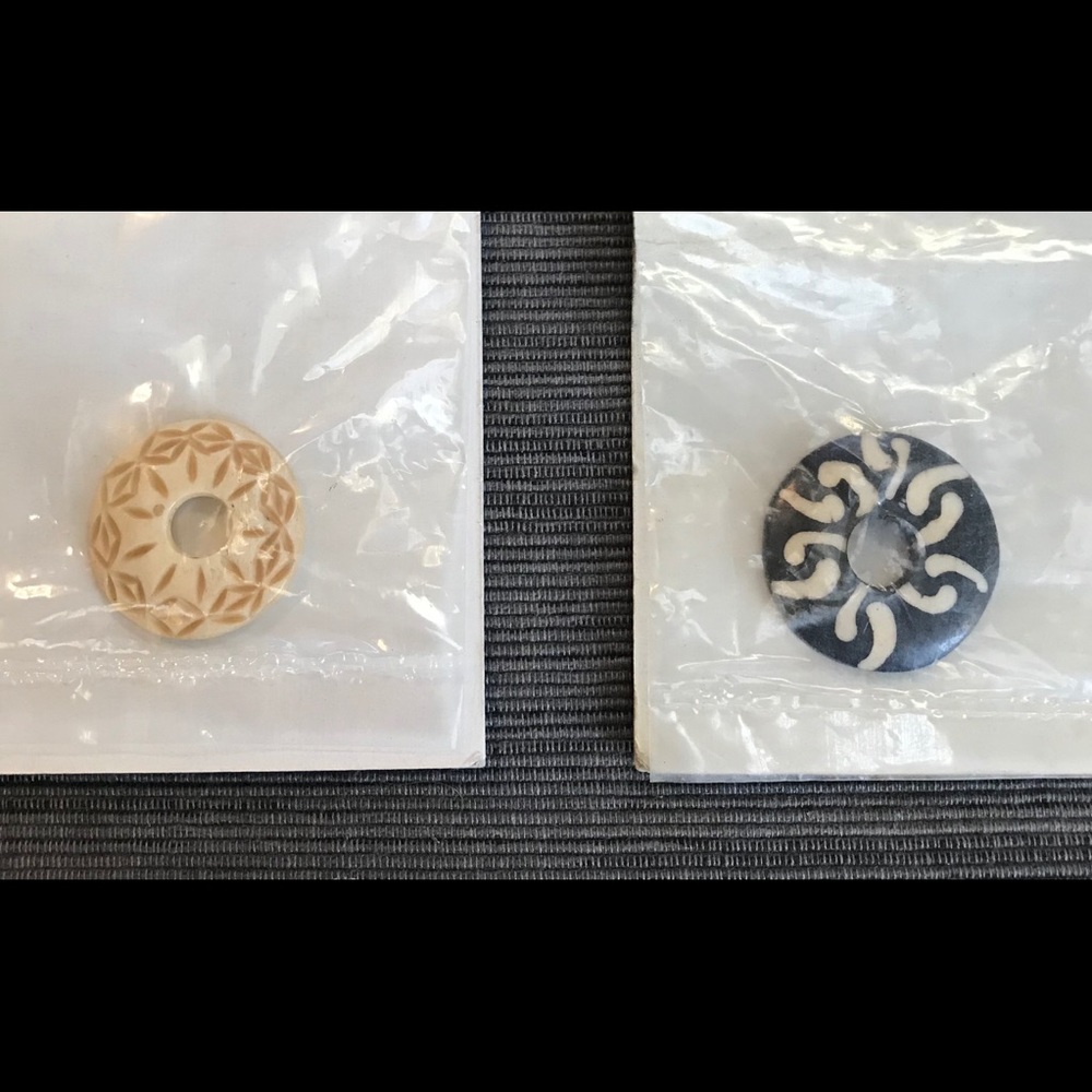 BONE DISK BROWN BEAD NATURAL TRIBAL CHARM PENDANT
